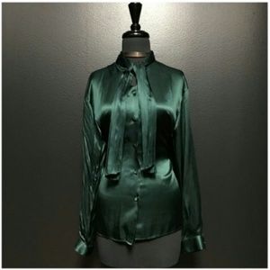 JNY - SILK Olive Green Bow Tie Top (Sz 10)